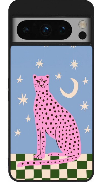 Google Pixel 8 Pro Case Hülle - Silikon schwarz Pink leopard with stars 2026