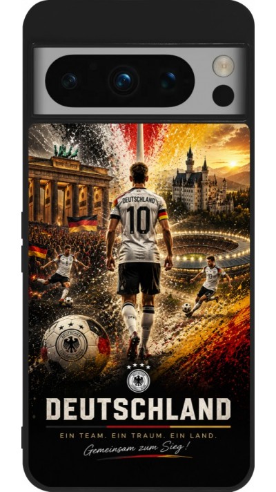 Coque Google Pixel 8 Pro - Silicone rigide noir Football Allemagne splash 2026