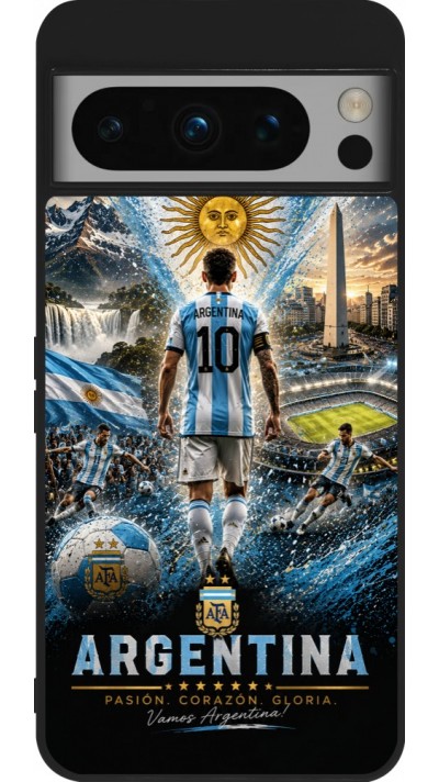 Coque Google Pixel 8 Pro - Silicone rigide noir Football Argentine splash 2026