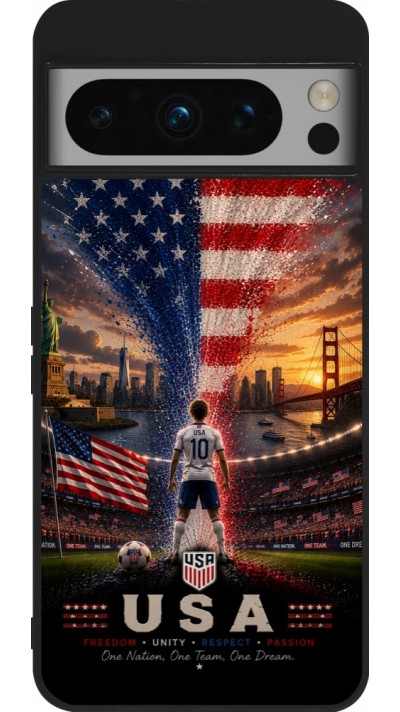 Coque Google Pixel 8 Pro - Silicone rigide noir Football États-Unis splash 2026