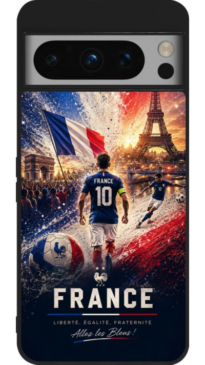 Coque Google Pixel 8 Pro - Silicone rigide noir Football France splash 2026