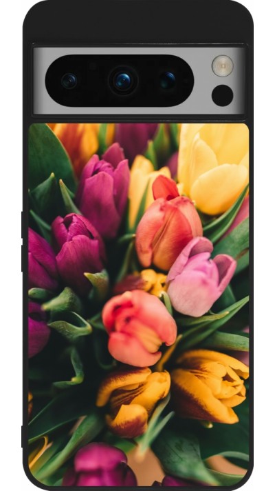 Coque Google Pixel 8 Pro - Silicone rigide noir Bouquet of tulips Spring 2026