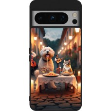 Coque Google Pixel 8 Pro - Silicone rigide noir Valentine 2024 Dog & Cat Candlelight