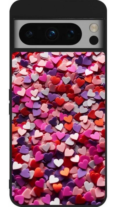 Coque Google Pixel 8 Pro - Silicone rigide noir Valentine 2025 Confetti