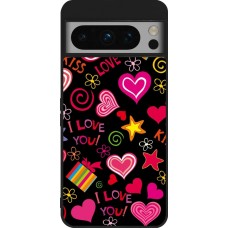 Google Pixel 8 Pro Case Hülle - Silikon schwarz Valentine 2023 love symbols