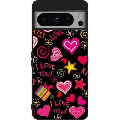 Google Pixel 8 Pro Case Hülle - Silikon schwarz Valentine 2023 love symbols
