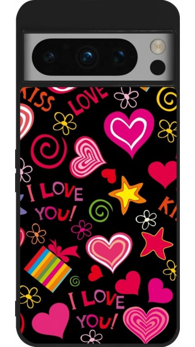 Google Pixel 8 Pro Case Hülle - Silikon schwarz Valentine 2023 love symbols