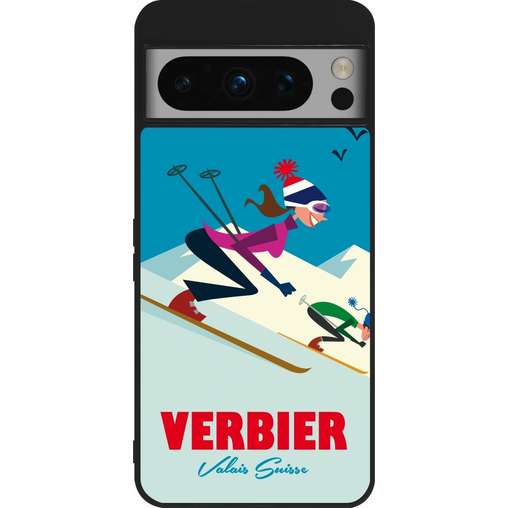 Coque Google Pixel 8 Pro - Silicone rigide noir Verbier Ski Downhill