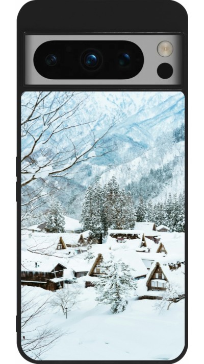 Google Pixel 8 Pro Case Hülle - Silikon schwarz Winter 25 Winter snowy landscape