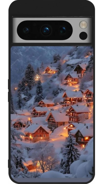 Google Pixel 8 Pro Case Hülle - Silikon schwarz Winter 25 Winter snowy village