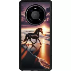 Coque Huawei Mate 40 Pro - Silicone rigide noir Cheval majestueux plage