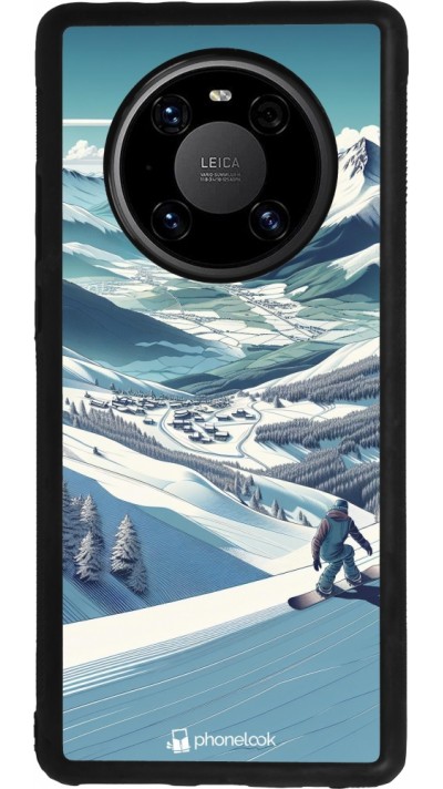 Huawei Mate 40 Pro Case Hülle - Silikon schwarz Snowboarder Berg
