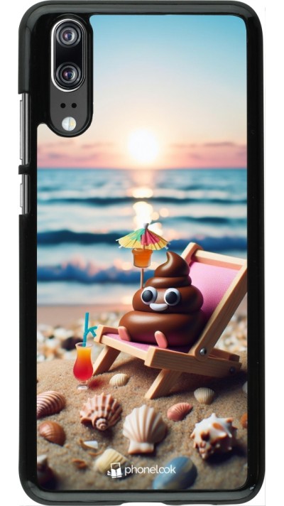 Huawei P20 Case Hülle - Kackhaufen Emoji auf Liegestuhl