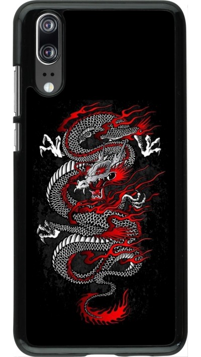 Huawei P20 Case Hülle - Japanese style Dragon Tattoo Red Black