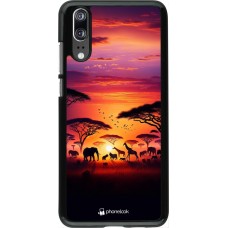 Huawei P20 Case Hülle - Safari Sonnenuntergang Wildtiere