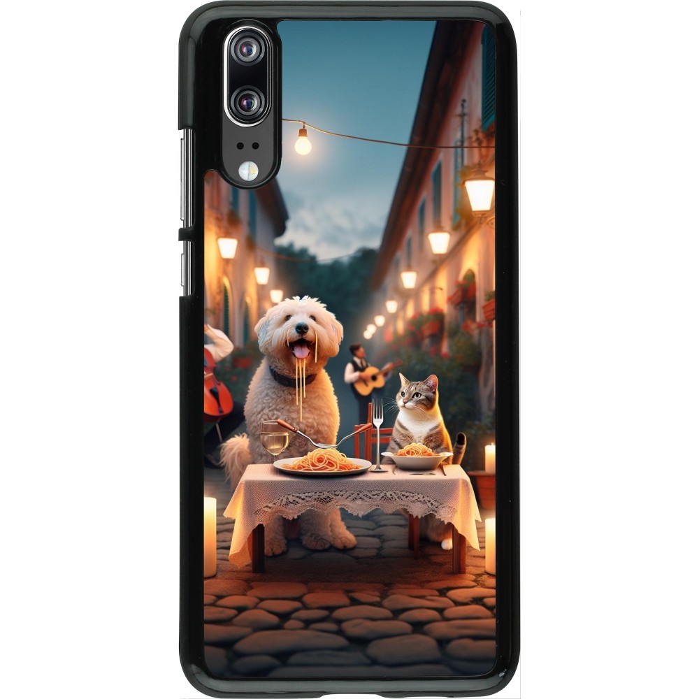 Huawei P20 Case Hülle - Valentin 2024 Hund & Katze Kerzenlicht