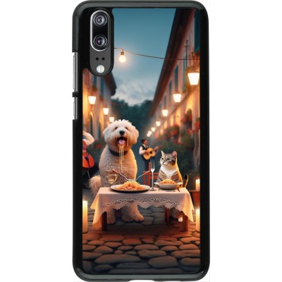 Huawei P20 Case Hülle - Valentin 2024 Hund & Katze Kerzenlicht