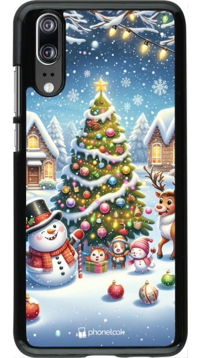 Huawei P20 Case Hülle - Weihnachten 2023 Schneemann und Tannenbaum