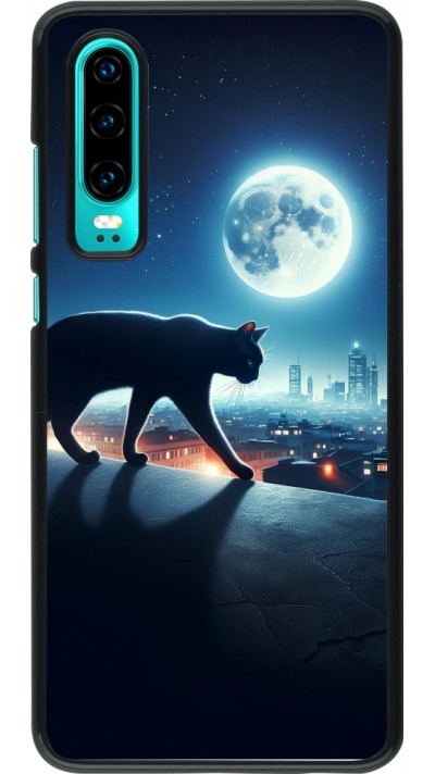 Huawei P30 Case Hülle - Schwarze Katze unter dem Vollmond