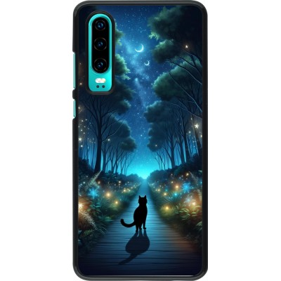 Huawei P30 Case Hülle - Schwarze Katze Spaziergang