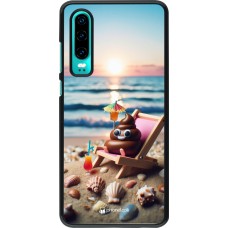 Huawei P30 Case Hülle - Kackhaufen Emoji auf Liegestuhl