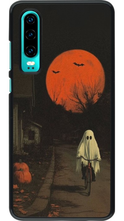 Huawei P30 Case Hülle - Halloween 2025 Ghost on a bicycle