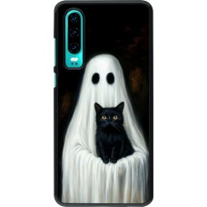 Coque Huawei P30 - Halloween 2025 Ghost with black cat