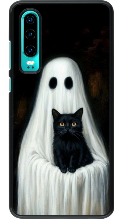 Huawei P30 Case Hülle - Halloween 2025 Ghost with black cat