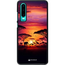 Huawei P30 Case Hülle - Safari Sonnenuntergang Wildtiere