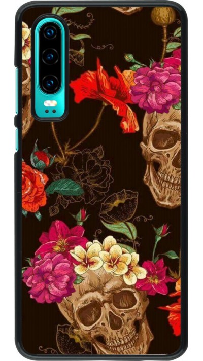 Hülle Huawei P30 - Skulls and flowers