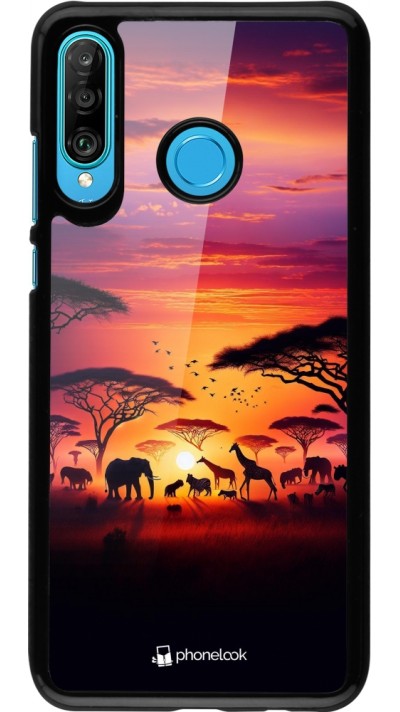 Huawei P30 Lite Case Hülle - Safari Sonnenuntergang Wildtiere
