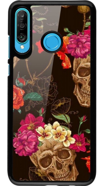 Hülle Huawei P30 Lite - Skulls and flowers