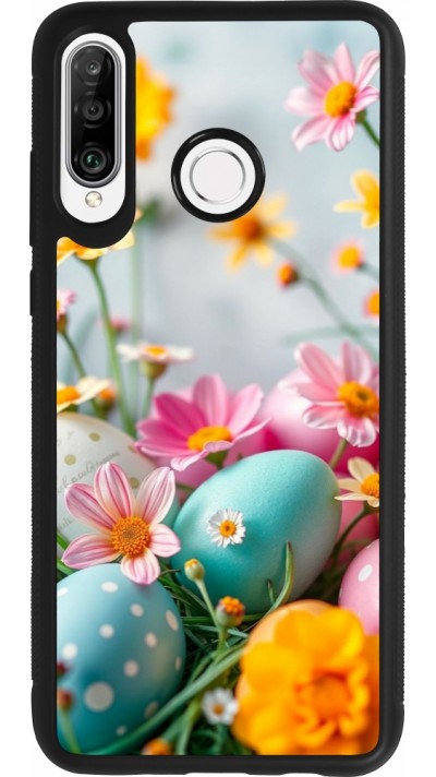 Huawei P30 Lite Case Hülle - Silikon schwarz Easter 2026 Eggs with flowers