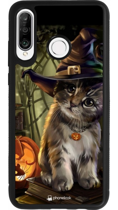 Coque Huawei P30 Lite - Silicone rigide noir Halloween 21 Witch cat