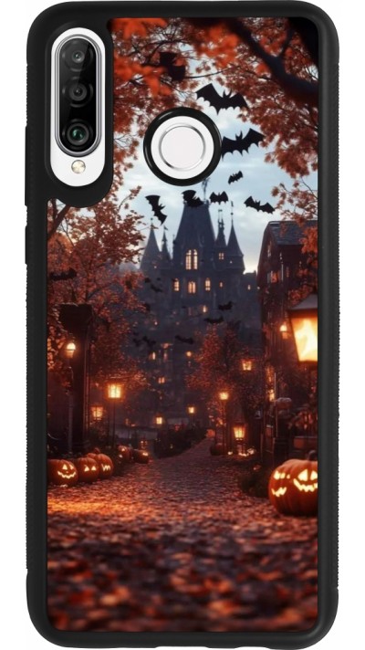 Coque Huawei P30 Lite - Silicone rigide noir Halloween 2025 Haunted house