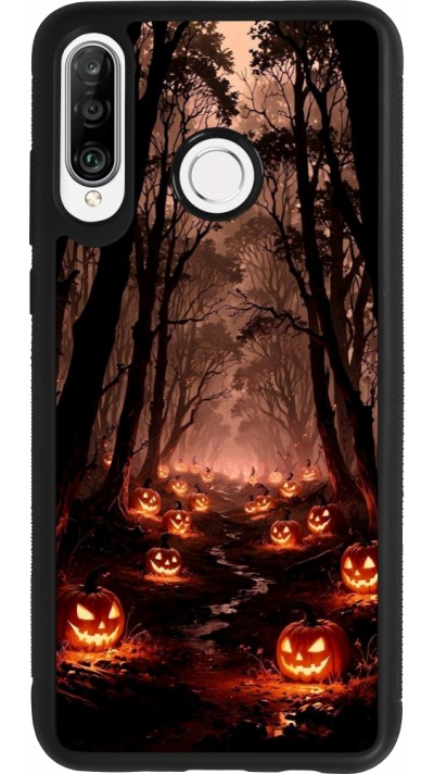 Coque Huawei P30 Lite - Silicone rigide noir Halloween 2025 Road of Terrifying Pumpkins