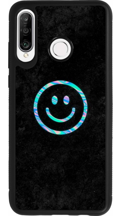 Coque Huawei P30 Lite - Silicone rigide noir Happy smiely irisé
