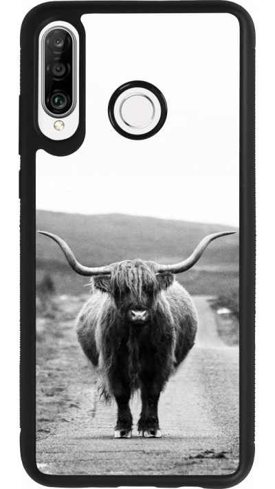 Coque Huawei P30 Lite - Silicone rigide noir Highland cattle