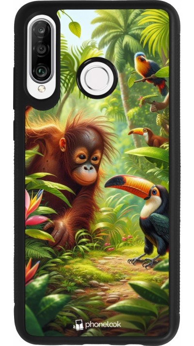 Coque Huawei P30 Lite - Silicone rigide noir Jungle Tropicale Tayrona