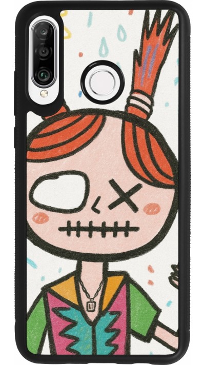 Coque Huawei P30 Lite - Silicone rigide noir Little Girl Sketch