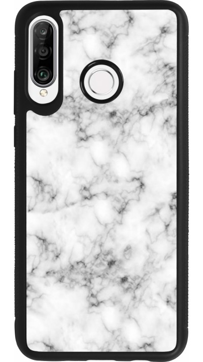 Coque Huawei P30 Lite - Silicone rigide noir Marble 01