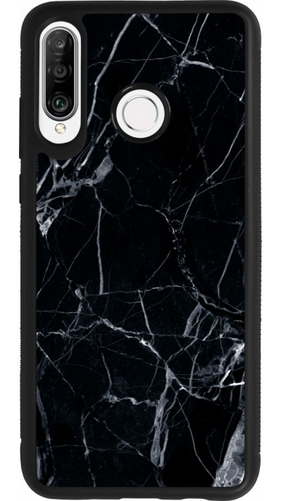 Coque Huawei P30 Lite - Silicone rigide noir Marble Black 01