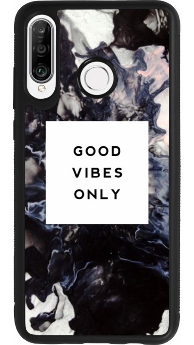 Coque Huawei P30 Lite - Silicone rigide noir Marble Good Vibes Only
