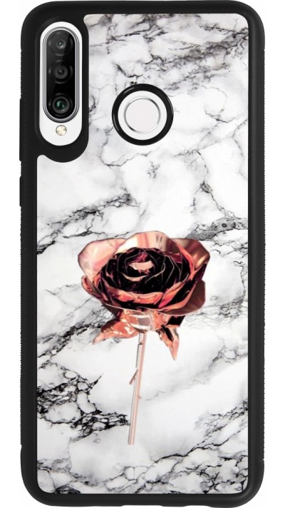 Coque Huawei P30 Lite - Silicone rigide noir Marble Rose Gold