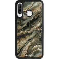 Coque Huawei P30 Lite - Silicone rigide noir Marbre Olive
