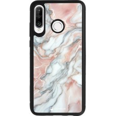 Coque Huawei P30 Lite - Silicone rigide noir Marbre Rose Lumineux