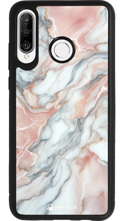 Coque Huawei P30 Lite - Silicone rigide noir Marbre Rose Lumineux