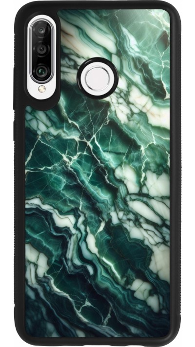 Coque Huawei P30 Lite - Silicone rigide noir Marbre vert majestueux