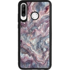 Coque Huawei P30 Lite - Silicone rigide noir Marbre violette argentée