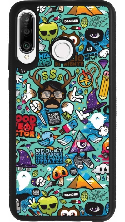 Coque Huawei P30 Lite - Silicone rigide noir Mixed Cartoons Turquoise